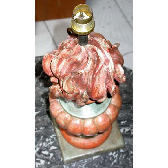 Fabric Patina Carved Gadroon Flame Table Lamp For Sale