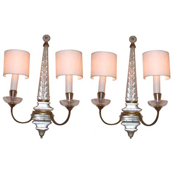 Pair of Baguès Obelisk Toped Wall Light Appliques at 1stdibs