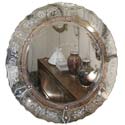 Vintage Large 1940's Round Eglomisé and Etched Mirror