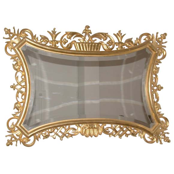 Ornate Gold Leaf Carved Frame Mirror by Lajos Kozma  For Sale