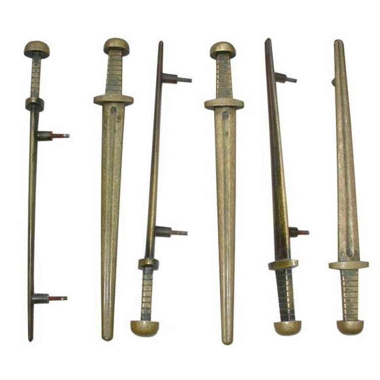 Three Pairs of Bronze Sword Door Handles For Sale at 1stDibs