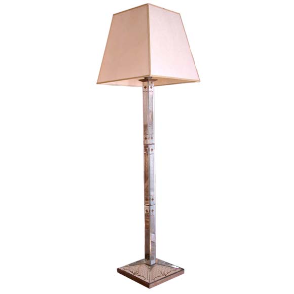 Eglomisé Mirror Floor Lamp For Sale