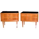 Pair of Walnut and Black Opaline End Tables