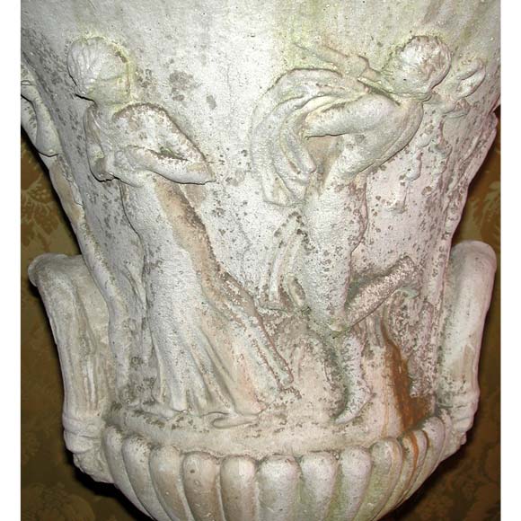 Pair of Carved Stone Urns