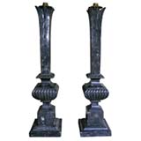 Pair of Gray Marble Sculpted Lamps Pair of Gray Marble Sculpted Lamps