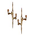 Pair of Agostini Style Two Branch Bronze Wall Light Appliques