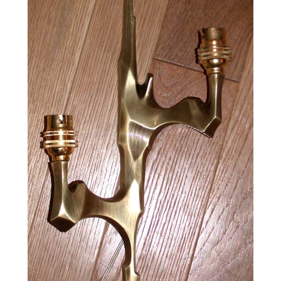 Pair of Agostini Style Two Branch Bronze Wall Light Appliques For Sale 2