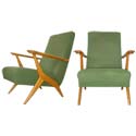 Pair of 50
s Cherry Wood Avocado Green Fauteuils