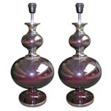 Pair of Iridescent Maroon and Silver Ceramic Table Lamps