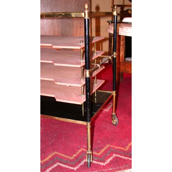French Double Tier Brass and Black Opaline Rolling Table For Sale