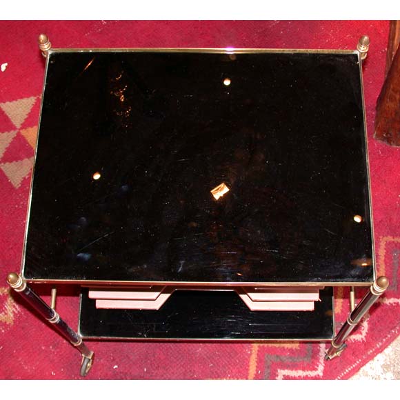 Double Tier Brass and Black Opaline Rolling Table For Sale 2