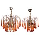 Vintage Two Amber Glass Drop Shade Ceiling Lights