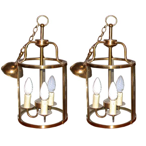 Pair of Gilt Brass Ceiling Lanterns For Sale