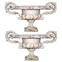 Pair of Wide Double-Arm Cast Iron Garden Urns