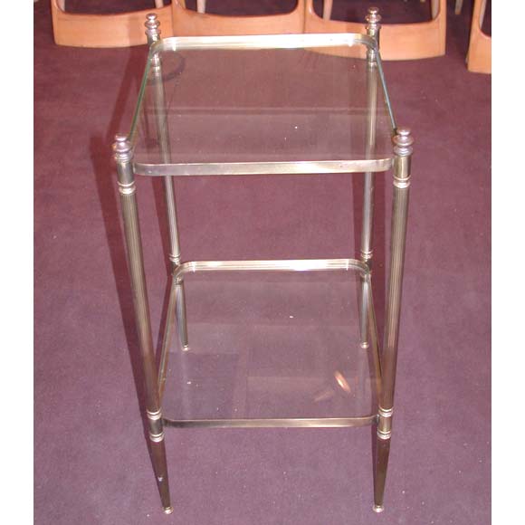 Pair of Two Tier Square Brass and Glass End Tables For Sale 2