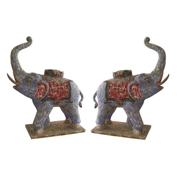 Pair of Sculpted Wood "Baby Life Size" Elephants For Sale