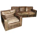 Studded Distressed Leather Sofa and Arm Chairs
