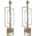 Pair of Brass and Plexiglas Table Lamps