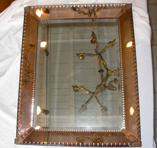 Scalloped Edged Rectangular Peach Rose Mirror