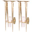 Pair of Triple Torch Gilt Bronze Wall Light Appliques