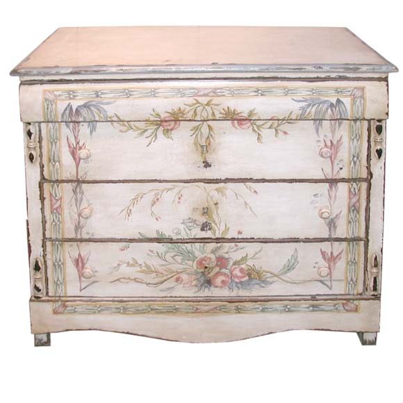 Floral Painted Four Drawer Catalan Commode For Sale