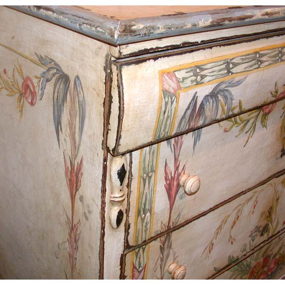 19th Century Floral Painted Four Drawer Catalan Commode For Sale