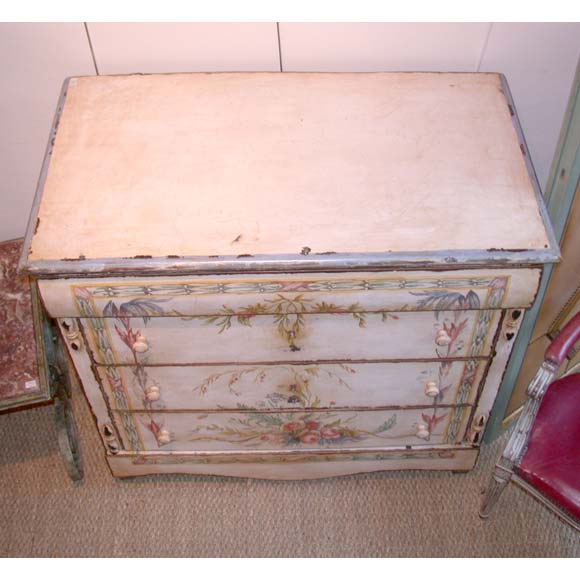 Floral Painted Four Drawer Catalan Commode For Sale 1