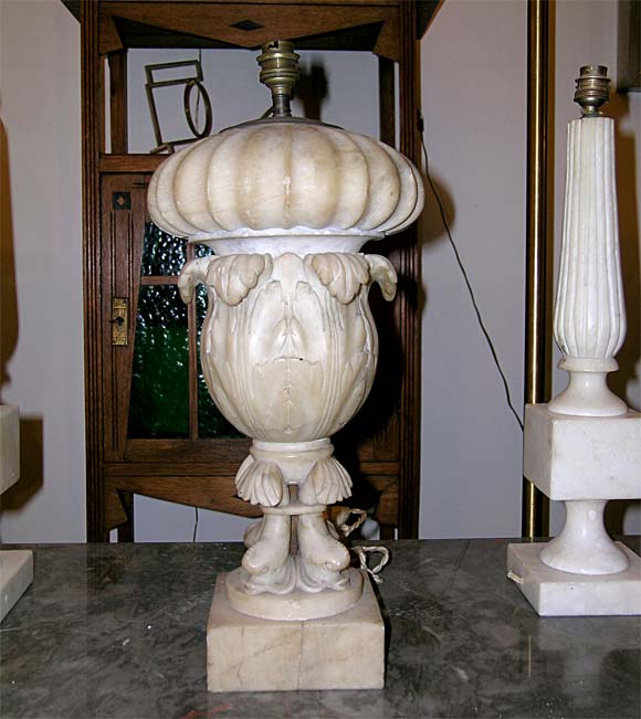 A Dolphin Base Acanthus Fountain Alabaster Table Lamp