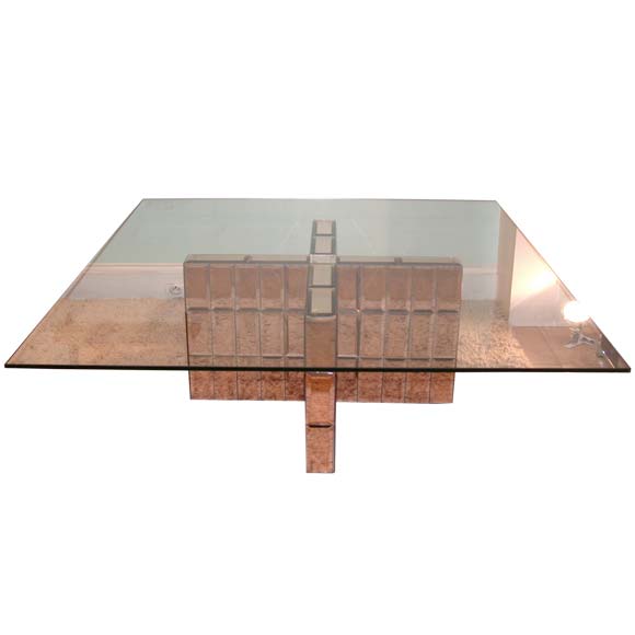 40's Peach Mirror Tiled X Base Table