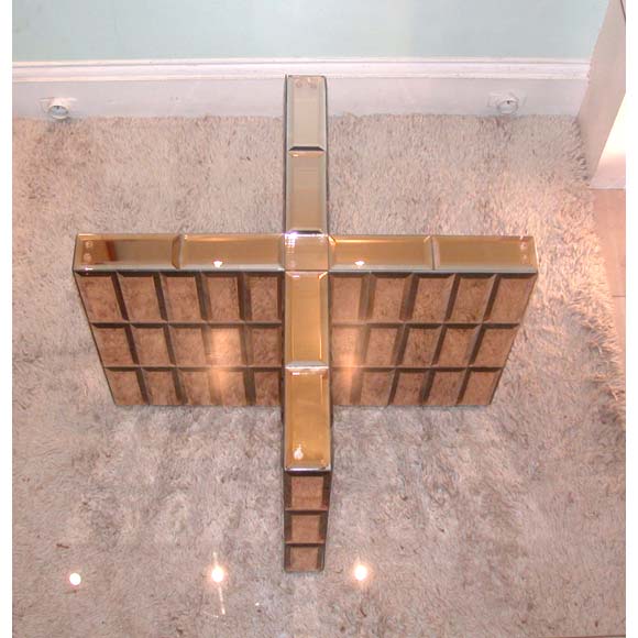 20th Century 40's Peach Mirror Tiled X Base Table
