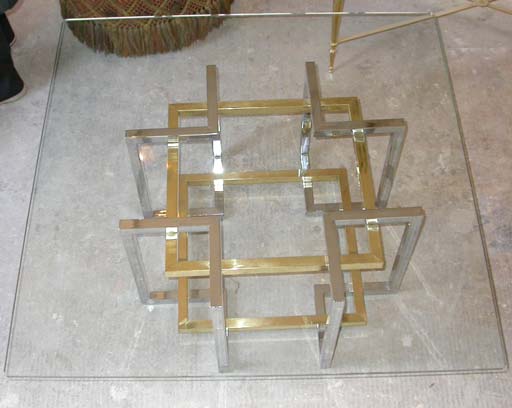 70's Chrome and Gilt Metal Coffee Table