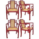 Set of Eight Oxblood Red Asian Influence Chairs