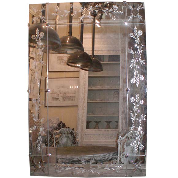 Floral Etched Wall mirror For Sale at 1stDibs
