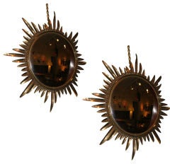 Fine pair of Italian convex sunburst mirrors. c.1960