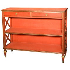 Red Painted Bookcase Stamped Jansen