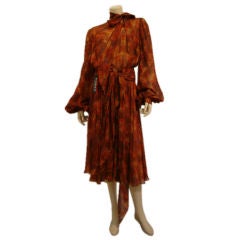 1970s Stavropoulos Silk Chiffon Peasant Dress