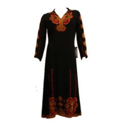 1930s Hand Stitched Traditional Bulgarian Rayon Crepe Dress