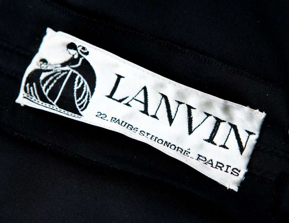 Lanvin Black silk taffeta dress with blue + gold lame hem