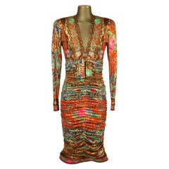 Leonard Silk jersey mutlicolored print with gold dress