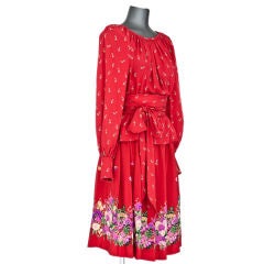 Vintage Ungaro red printed silk 2 piece gyspy style dress and sash