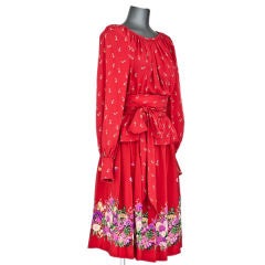 Ungaro red printed silk 2 piece gyspy style dress and sash