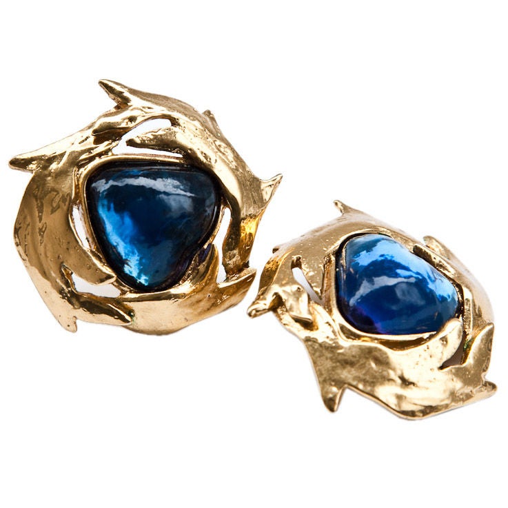 Yves St. Laurent iridescent  blue poured glass earrings