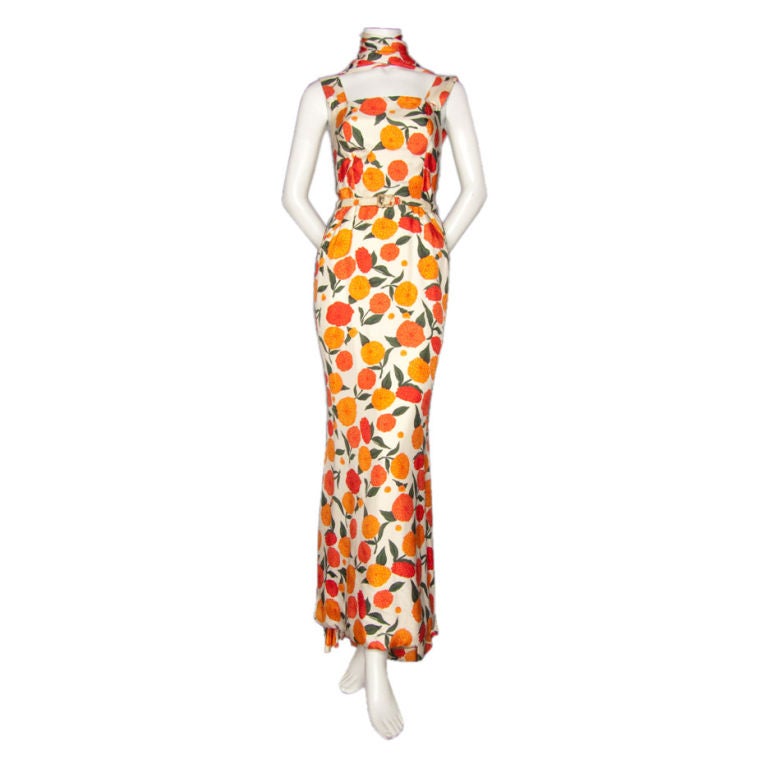 Traina-Norell Silk Twill Floral Dress