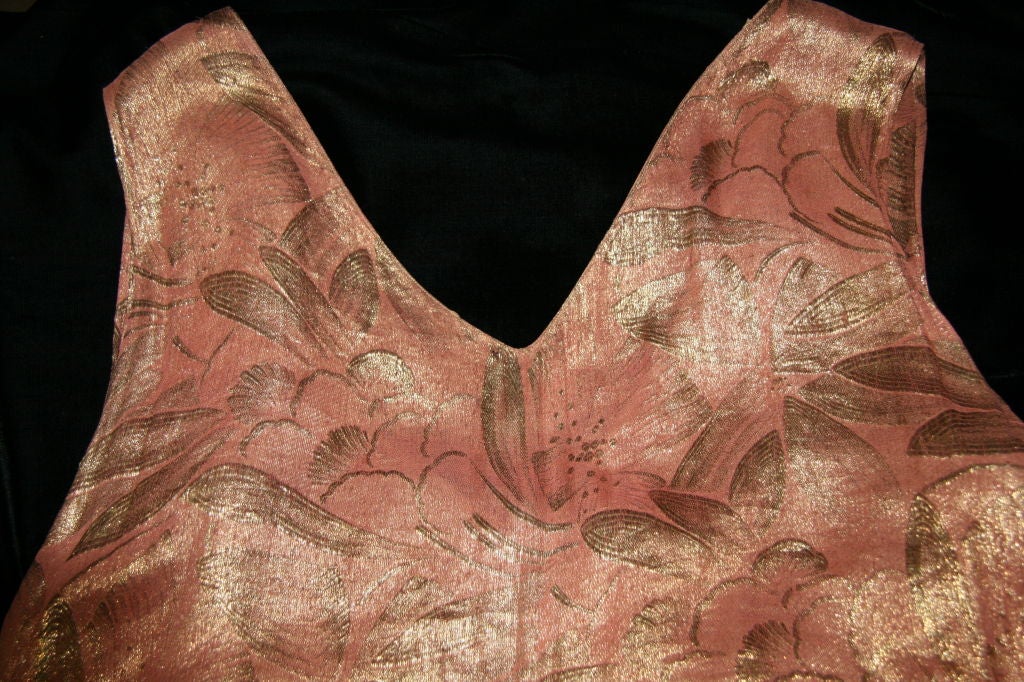 Brown Late 1920s Pink and Gold French Lamé Gown