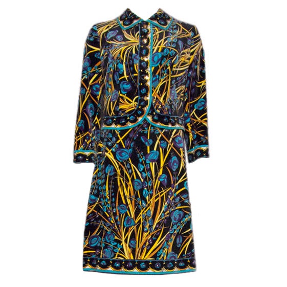 Pucci 1970s Printed Velveteen Suit For Sale