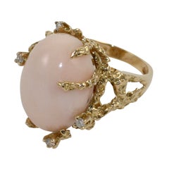Italian Gold, Diamond, and Angelskin Coral Ring