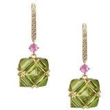 Peridot, Pink Sapphire and Diamond Earrings