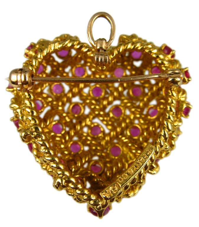 This 18k roped gold Tiffany & Co. heart with juicy rubies beats only for you.