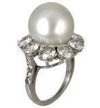 Ruser White Pearl and Diamond Ring