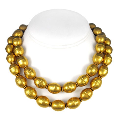 This pair of Zolotas 22 karat necklaces can be worn as a impressive 34 inch necklace or nest the two and have a knockout neckline.